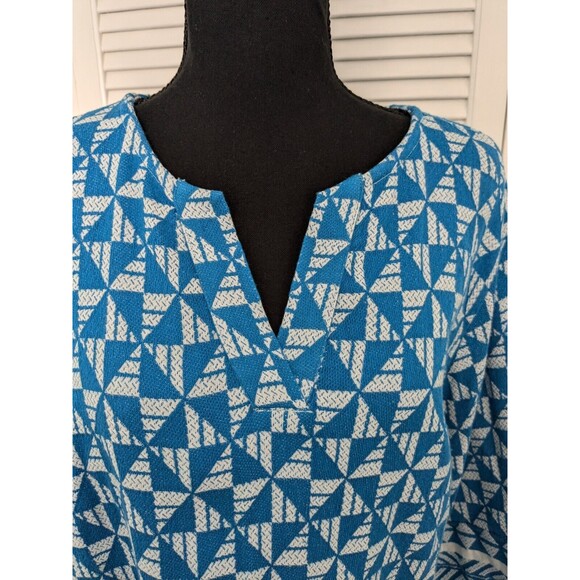 Soft Surroundings Narah Top Women's sz L Geometric Print 3/4 Sleeve Retro V-Neck - Picture 2 of 10
